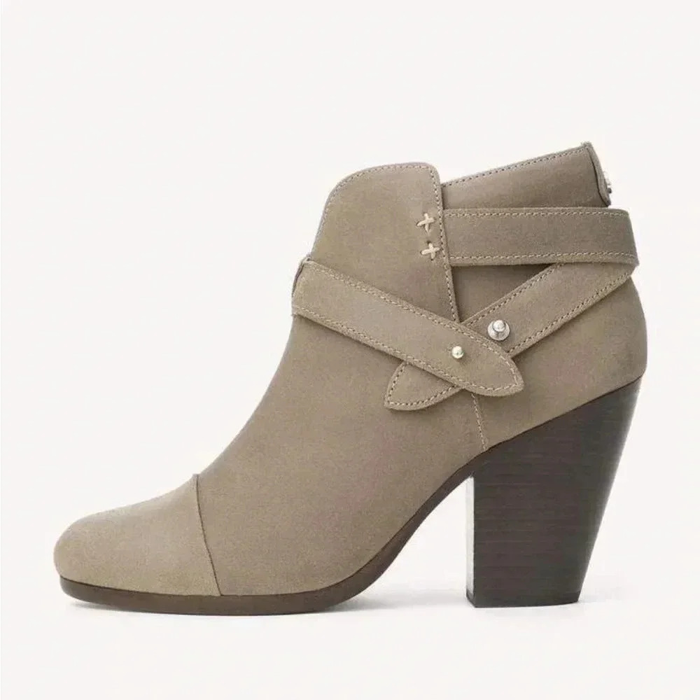 Rag & Bone HARROW Stone Buckle Boots‎ Ankle Booties Taupe Shoes 37